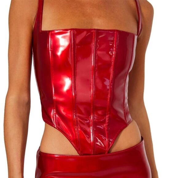 LaQuan Smith Corset Bustier red patent leather PVC boned top Revolve FWRD - Picture 3 of 16